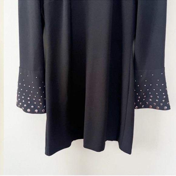 RACHEL Rachel Roy Black Deep V-Neck Embellished Bell Sleeve Dress Size 10 NEW - Picture 8 of 13